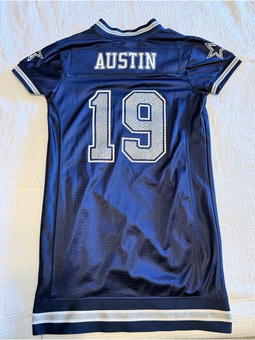 HerStyle Navy & Silver V-Neck NFL Cowboys Jersey Dress W/ Pockets